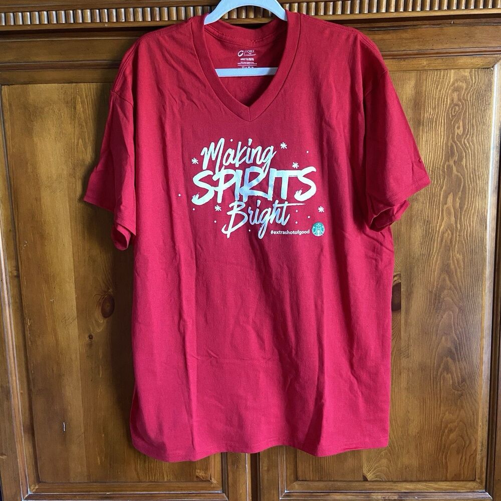 Starbucks “Making Spirits Bright” Employee T-Shirt Size XL Red Holiday Christmas